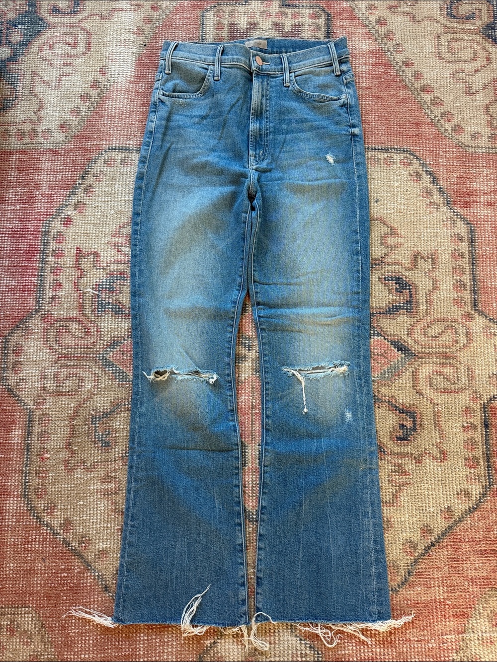 MOTHER Hustler Ankle Fray High-Rise Distressed Blue Women's Jeans